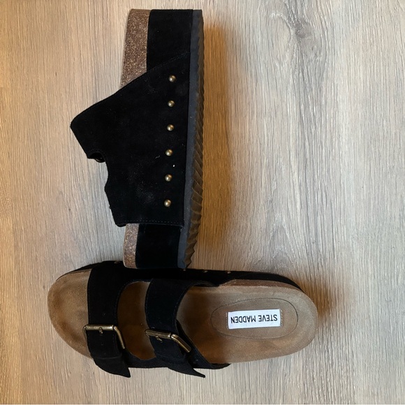 Steve Madden Black Platform Slip-On Shoes with Studded Strap - Picture 3 of 7